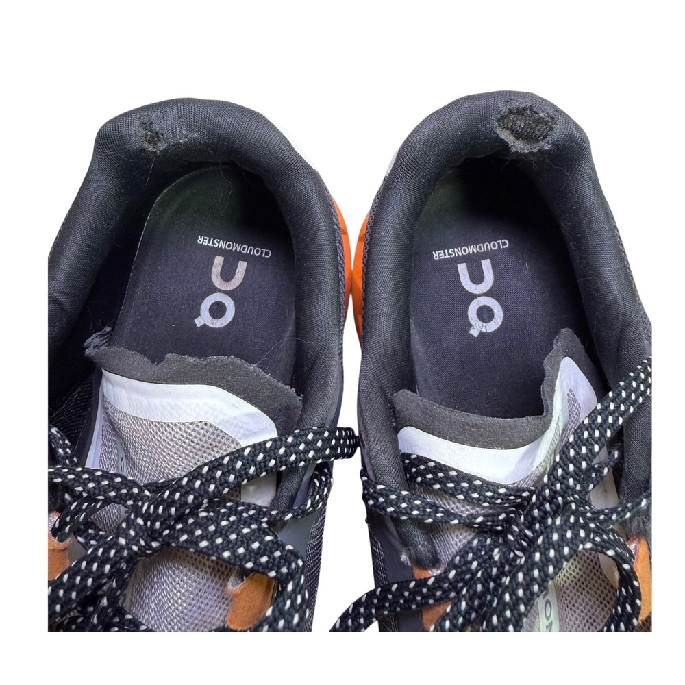 On Running Cloudmonster Mens 11.5 Grey Orange Maximalist Cushioned Sneakers - Picture 8 of 13
